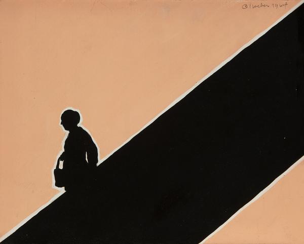 Idelle Weber (b.  1932) Escalator, 1964 Acrylic on panel 8 x 10 1/2 inches