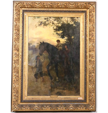 Oil on canvas painting by Hamilton Hamilton (American, 1847-1928), titled Child on Horse, signed lower right and dated 1884 (estimate: $3,000-$5,000).