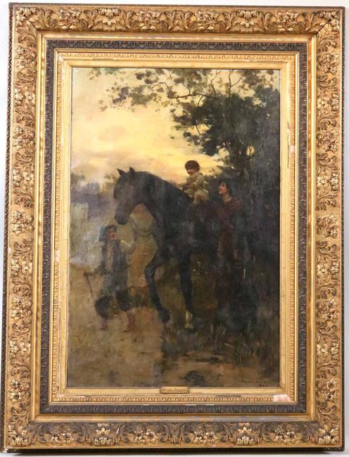 Oil on canvas painting by Hamilton Hamilton (American, 1847-1928), titled Child on Horse, signed lower right and dated 1884 (estimate: $3,000-$5,000).