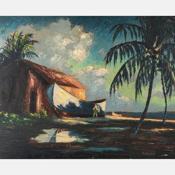 Oil on canvas board Harold Newton (1934-1994), a founding member of the Florida Highwaymen, a group of African American landscape painters, titled Beach Scene (est.  $20,000-$40,000).