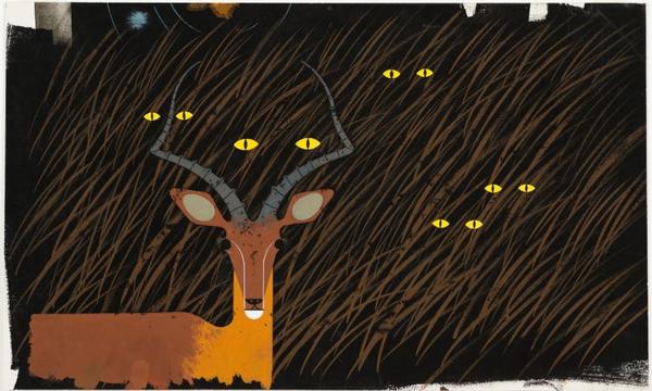 Charley Harper (1922–3007), United States, Gazelle in the Grass (Nighttime), circa 1961, gouache, Museum Purchase: Bequest of Mr.  and Mrs.  Walter J.  Wichgar, 2008.16, © Estate of Charley Harper