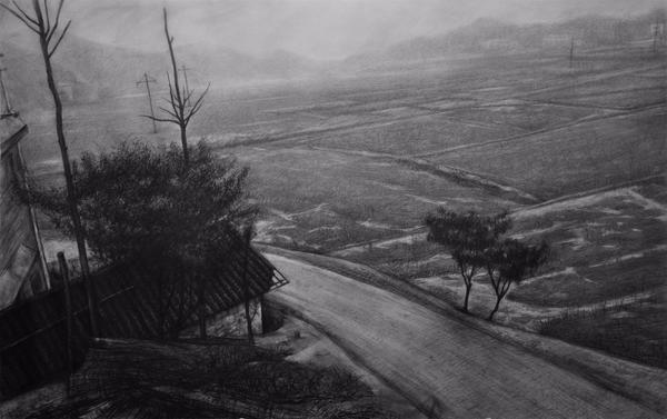 He Chunqing, Rural Area (乡野), Charcoal on Paper, 26.38'' x 41.73''