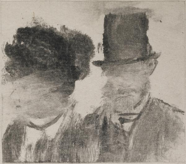 Edgar Degas (French, 1834–1917).  Heads of a Man and a Woman (Homme et femme, en buste), c.  1877–80.  Monotype on paper.  Plate: 2 13/16 x 3 3/16 in.  (7.2 x 8.1 cm).  British Museum, London.  Bequeathed by Campbell Dodgson.