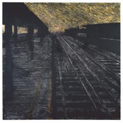 Herndon Railway, 18 August 1988, Latex and tar on canvas, 96 x 96 in