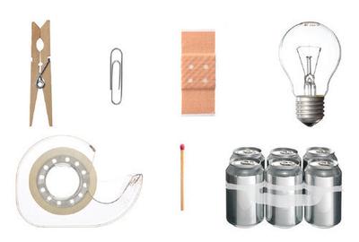 Hidden Heroes: Clothespin, Adesive Bandage, Paper Clip, Light Bulb, Adhesive Tape, Safety Match, Multipack Carrier © 