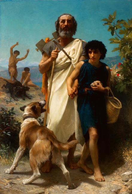 William-Adolphe Bouguereau (French, 1825–1905) Homer and His Guide (Homère et son guide), 1874.  Oil on canvas, 82 1/4 x 56 1/4 in.  Milwaukee Art Museum, Layton Art Collection Inc., Gift of Frederick Layton