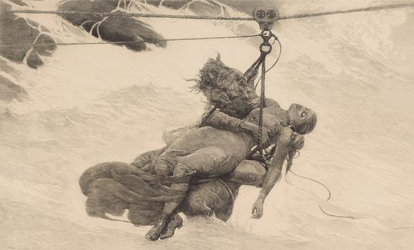  Winslow Homer (American, 1836–1910), Saved, 1889.  Etching on paper, 16 7/8 x 30 1/16 in.  Clark Art Institute, 1972.16