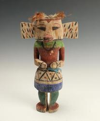 There are five painted wood Hopi Katsina (or kachina) dolls up for bid, as individual lots, each one about a foot tall.  One is pictured here.  Kachina dolls are hugely popular with collectors.