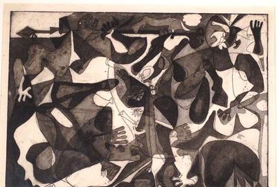 Howard Daum, Combat, 1947, intaglio, final state