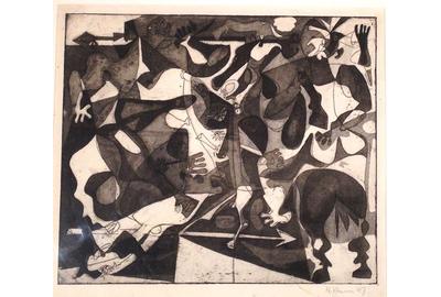 Howard Daum, Combat, 1947, intaglio, final state