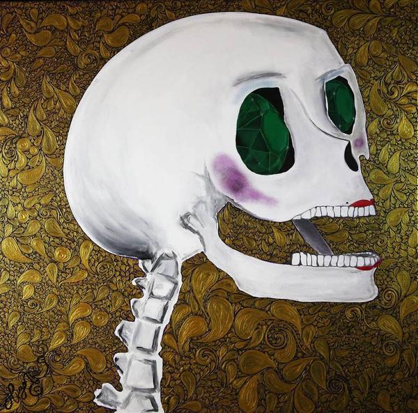 Hugo Ximello-Salido, Catrina Esmeralda, Acrylic & Ink on Canvas, 36'' x 36''