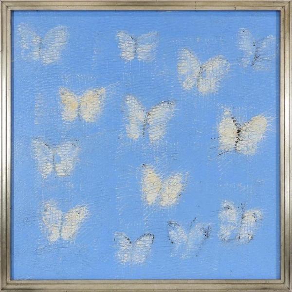 Expressionist painting by Hunt Slonem (N.Y./Me./La., b.  1951), titled White Sulphur and depicting white butterflies over a powder blue background, artist signed (est.  $6,000-$9,000).  