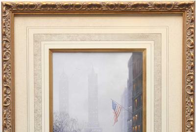 JOHN PAUL STRAIN (AMERICAN 1955 - ) FLAG DAY - CENTRAL PARK SOUTH Gouache, 14 x 8 inches/Signed lower right