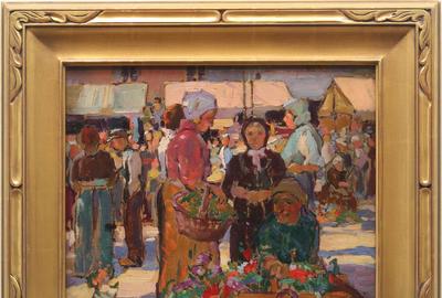 Frank Harmon Myers (American 1899 – 1956): MARKET - Oil on board, 13 x 16 inches/Signed lower right