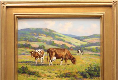 FRANCIS STILLWELL DIXON (1879 - 1967) COWS IN THE FIELD Oil on board, 8 x 10 inches/Signed lower left