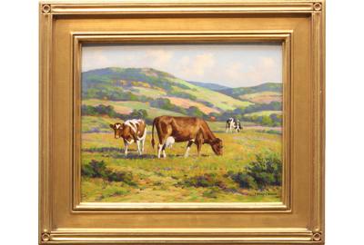 FRANCIS STILLWELL DIXON (1879 - 1967) COWS IN THE FIELD Oil on board, 8 x 10 inches/Signed lower left