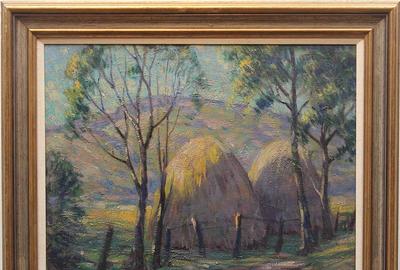 Stephen Alke (American 1874-1941) August Hay Bales - Oil on Canvas, 18 x 22 inches / Signed lower right