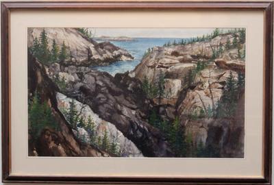 OGDEN MINTON PLEISSNER (AMERICAN 1905 – 1983) COAST OF MAINE ACADIA PARK Watercolor, 17 x 28.5 inches / Signed lower right