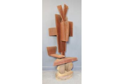 One of two works in the sale by Dorothy (Mann) Dehner is this steel abstract sculpture, signed and dated 1987, 34 ¼ by 28 ½ by 75 inches ($10/15,000).