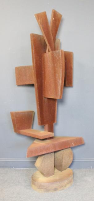 One of two works in the sale by Dorothy (Mann) Dehner is this steel abstract sculpture, signed and dated 1987, 34 ¼ by 28 ½ by 75 inches ($10/15,000).