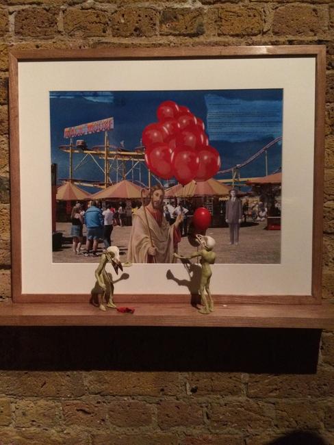 The Balloon Seller Giles Walker 2014 chalk pastels, paper collage resin and bird skull (framed) 70.5cm x 57cm x 14cm