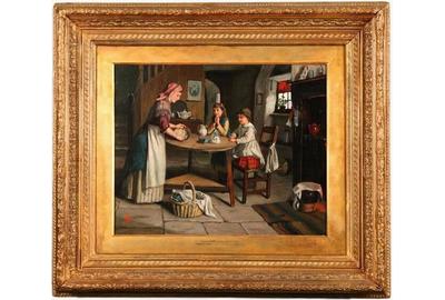 John Wells Smith (British, fl.  1870 – 1875) ( aka Wells Smith ) Pleasant Anticipations, 1882 - Oil on canvas, 17.25 x 21.25 inches / Signed lower left with artist's monogram