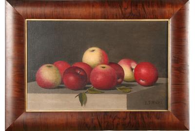 Barton Stone Hays (American 1826 – 1914): Still Life of Apples - Oil on canvas, 14 x 22 inches / Signed lower right