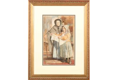 James Lobley (British 1829 – 1888) ( aka J.  Lobley ): Remember the Poor - Watercolor, 12 x 8 inches / Signed lower left