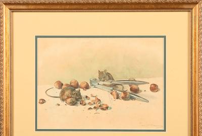 Adrien-Louis Bruneau (French, born 1831) Mice: Watercolor, 8 x 11 inches / Signed lower right