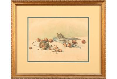 Adrien-Louis Bruneau (French, born 1831) Mice: Watercolor, 8 x 11 inches / Signed lower right