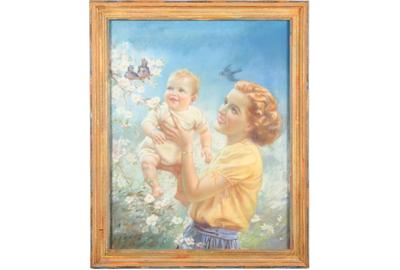 MABEL ROLLINS HARRIS (20TH CENTURY AMERICAN) MOTHER AND BABY Pastel on canvas, 28 x 22 inches / Signed left