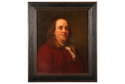 CLARENCE DREW BARTLETT (AMERICAN, BORN 1863) ( aka C D Barlett ) PORTRAIT OF BENJAMIN FRANKLIN Oil on canvas, 21.5 x 17.5 inches / Signed right center