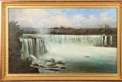 Octavius White (19th Century Canadian School) Horse Shoe Falls, Niagara Falls - Oil on canvas, 21.5 x 35.5 inches / Signed lower left