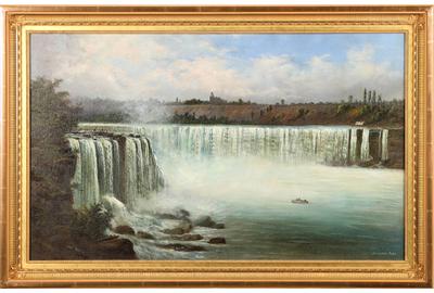 Octavius White (19th Century Canadian School) Horse Shoe Falls, Niagara Falls - Oil on canvas, 21.5 x 35.5 inches / Signed lower left