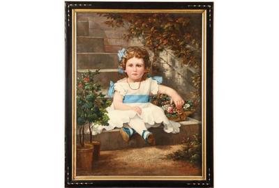 A.  SCHEIFERDECKER (19TH CENTURY GERMAN OR AUSTRIAN SCHOOL) VICTORIAN GIRL WITH FLOWERS Oil on canvas, 28.5 x 22 inches / Signed lower right