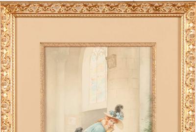 Maximilienne Goepp Guyon (French 1868 – 1903) ( aka Maximilienne Goepp, Goepp Guyon ): Lady in a Hat - Watercolor, 17.25 x 10.25 inches / Signed lower right