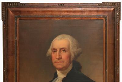 James Reed Lambdin (American 1807 - 1889) ( aka J.R.  Lambdin ): Portrait of George Washington - Oil on canvas, 29.5 x 24.5 inches / Signed and title on reverse canvas