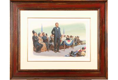 Edward T.  Vebell (born 1921): Lincoln at Gettysburg - Watercolor and gouache, 13 x 22 inches / Signed lower right