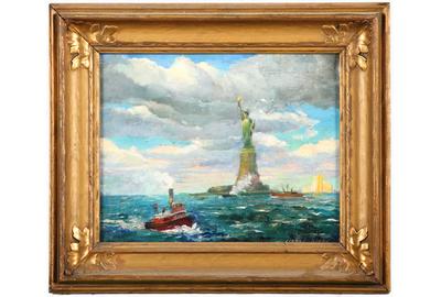 Louis- Lionel Stern (American, born 1901): Statue of Liberty - Oil on canvas, 8 x 10 inches / Signed lower right 