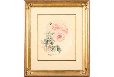  Paul de Longpre (American 1855 – 1911) ( aka P.  de Longpre ): Victorian Roses, 1902 - Watercolor, 15.75 x 12.75 inches / Signed and dated lower left