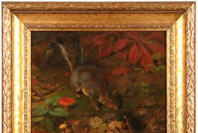 William Holbrook Beard (American 1824 – 1900): Squirrel and Turtle - Oil on canvas, 22.5 x 25 inches / Signed and dated lower left