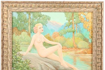 J.  Clinton Shepherd (American 1888 – 1975) ( aka Joy Clinton Shepherd ): Nude at Lake - Oil on canvas, 20 x 24 inches / Signed lower right