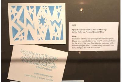 Anna Pinto's 2009 Holiday Card with stenciled 'Snow' and quote from Frank O'Hara.