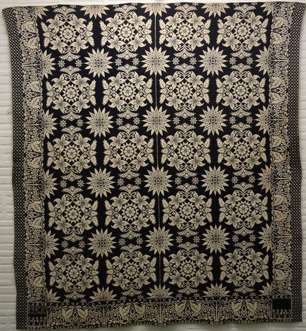 LADY'S FANCY pattern jacquard coverlet woven by Jaboc Impson, New York State, 1838