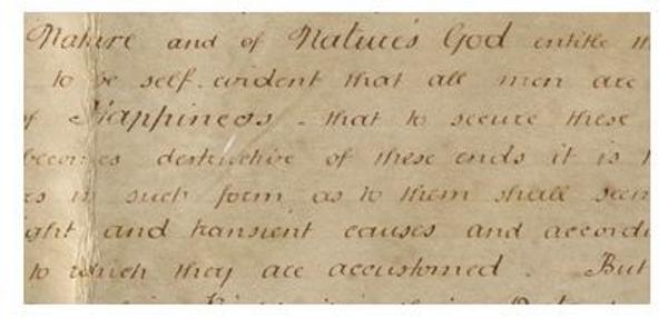 Detail of “Pursuit of Happiness” on the Sussex Declaration.  West Sussex Record Office Add Mss 8981.