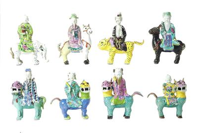 Complete Set of 18th-century Chinese Export Porcelain Immortals on the backs of mythical beasts.