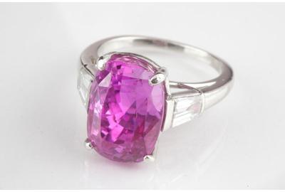 Important Purplish Pink Sapphire and Diamond Ring, color stone falls into category of less than one percent of color stones worldwide (est.  $40,000 to $60,000).