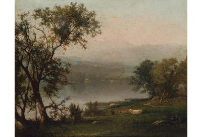 George Inness (1825-1894), Delaware River, circa 1860-63, signed, Oil on canvas, 8 1/4 x 10 inches.  Est.  $8,000-12,000 