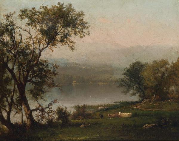 George Inness (1825-1894), Delaware River, circa 1860-63, signed, Oil on canvas, 8 1/4 x 10 inches.  Est.  $8,000-12,000 