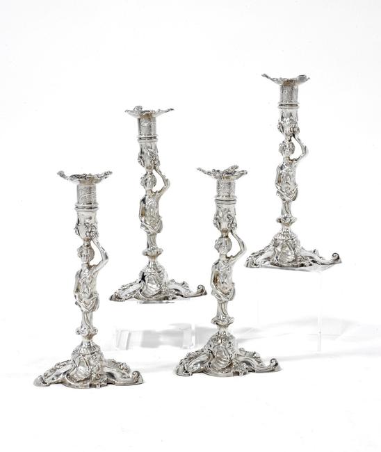 James Warren Irish Georgian Figural Candlesticks